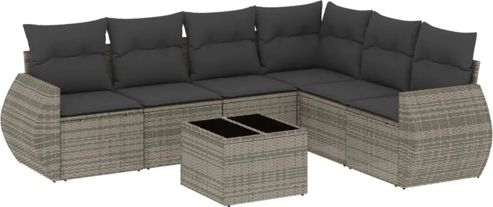 vidaXL Set canapele de grădină, 7 piese, cu perne, gri, poliratan