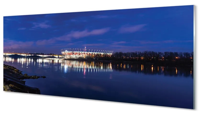 Tablouri acrilice Varșovia stadion pod râu noapte