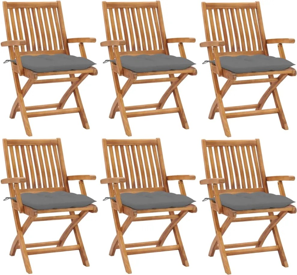 vidaXL Scaune grădină pliabile cu perne, 6 buc, lemn masiv de tec