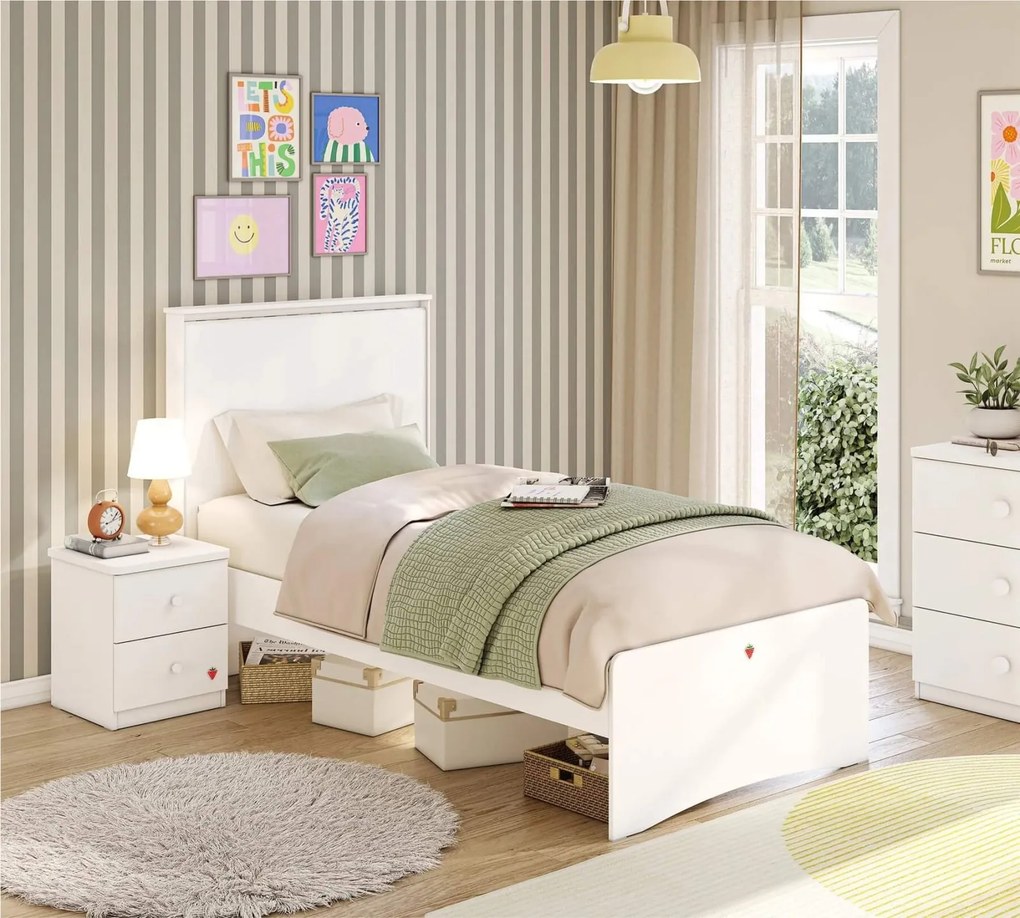 Pat pentru copii 120x200 cm ,   Design modern, port USB, colectia Varia White