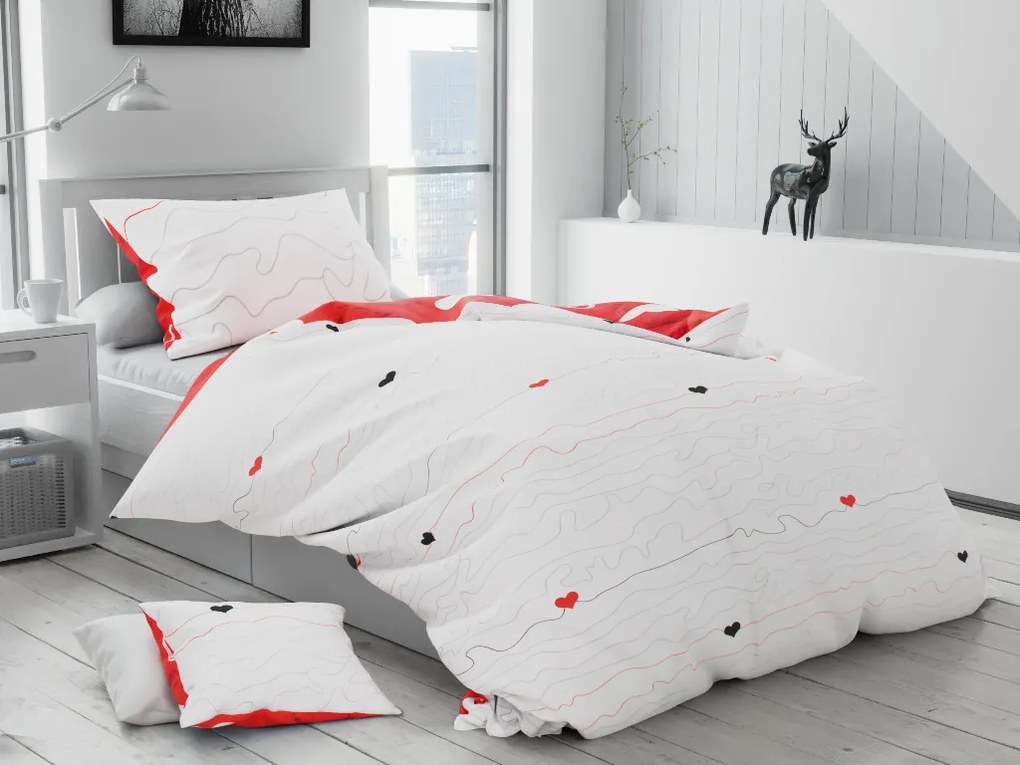 Lenjerie de pat din bumbac rosu ROSSO + husa de perna 40 x 50 cm gratuit