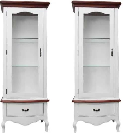 Set 2 vitrine Margot din lemn alb si maro 68x46x180 cm