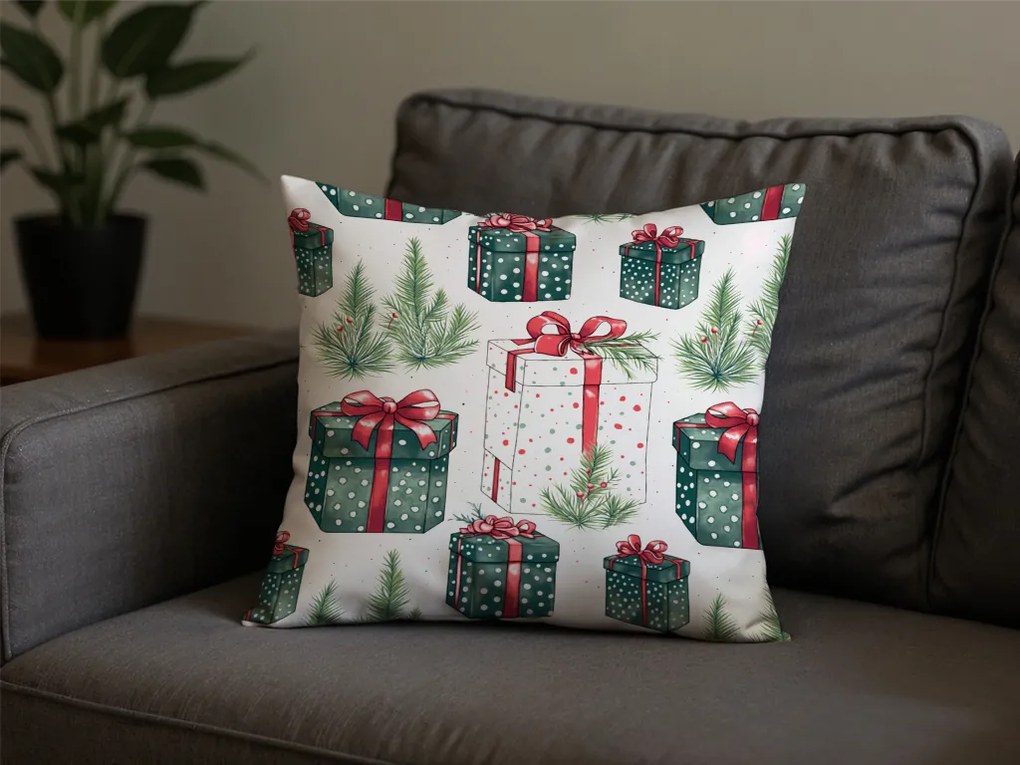 Set de 2 huse decorative pentru perna CHRISTMAS PRESENT 45x45 cm, crem