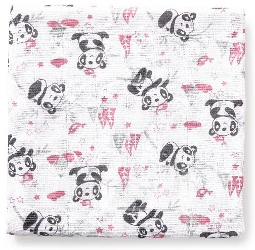Set 3 museline 80 x 80 cm model panda - alb si roz Inter Baby