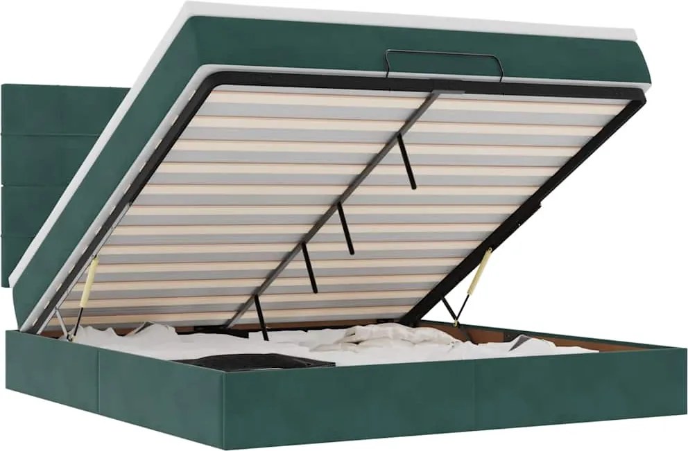 vidaXL Cadru de pat otoman cu saltele, catifea verde închis 180x200cm