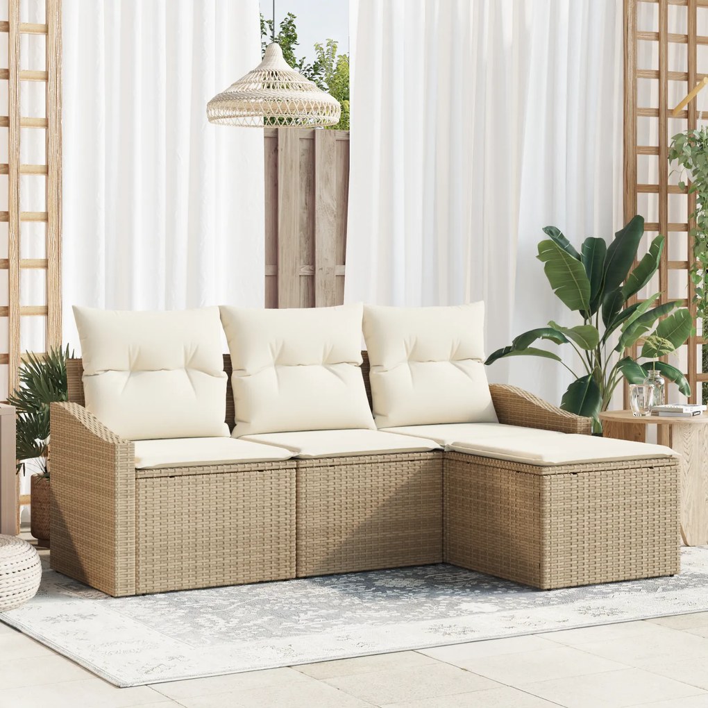 vidaXL Set de canapele pentru grădină 4 pcs Bej Rattan poli
