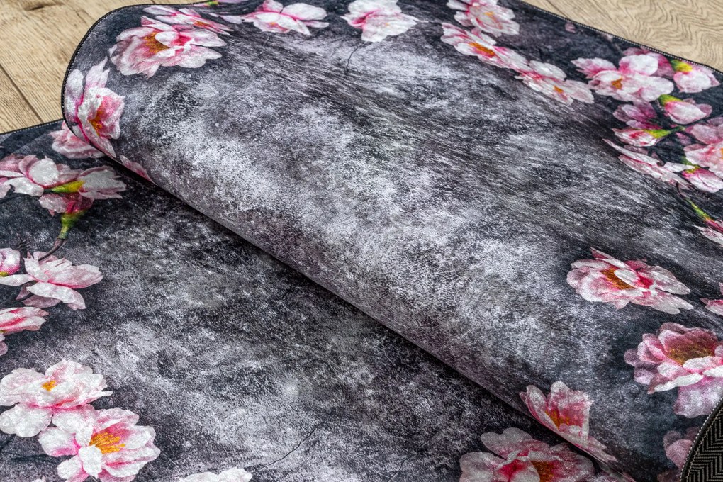 ANDRE 28170 covor lavabil Flori anti-alunecare - gri / roz