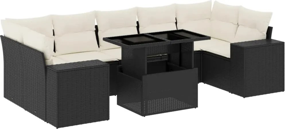 vidaXL Set mobilier de grădină cu perne, 8 piese, negru, poliratan