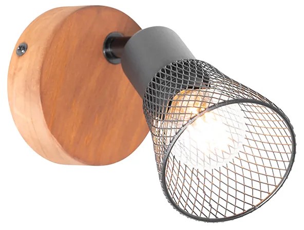 Spotlight industrial negru cu lemn - Kristina