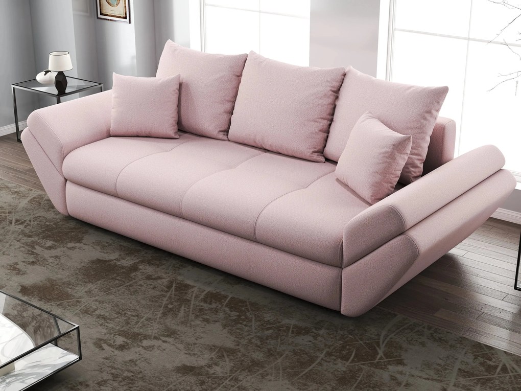 Canapea extensibilă dumonde cu ladă de depozitare si sezut confortabil din spuma high-density, Loana Enjoy Flamingo 250x100 cm