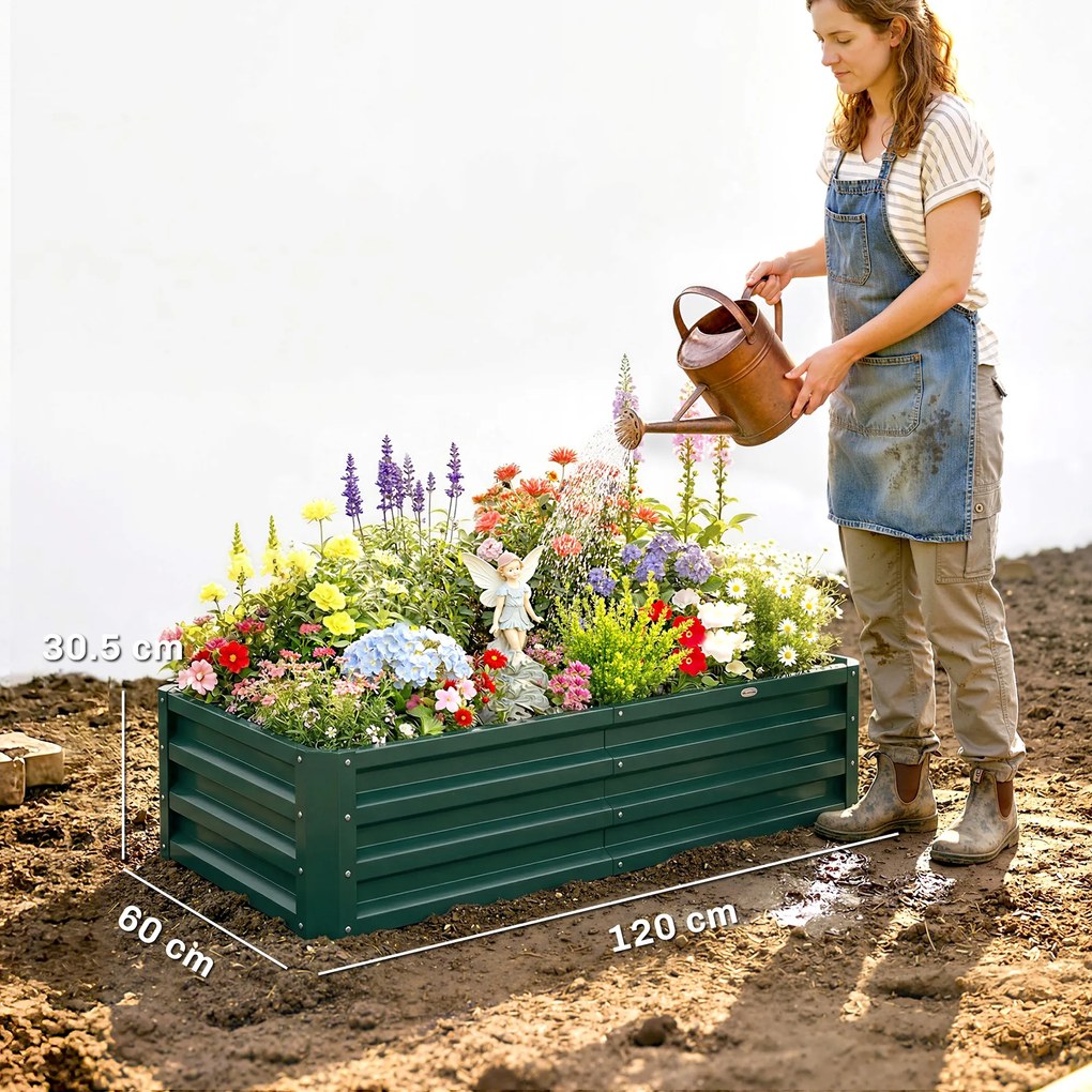 Outsunny Pat de Gradina Galvanizat Inaltat pentru Cultivare Legume Flori Plante Aromatice Cutie de Plantare Metalica Verde 120x90x30cm | Aosom Romania