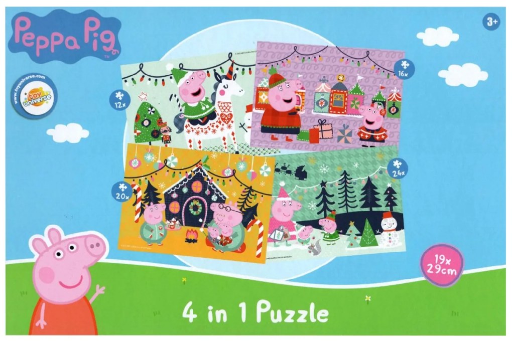 Puzzle pentru copii 4 in 1 PEPPA PIG si Spritul Craciunului, 19x29 cm