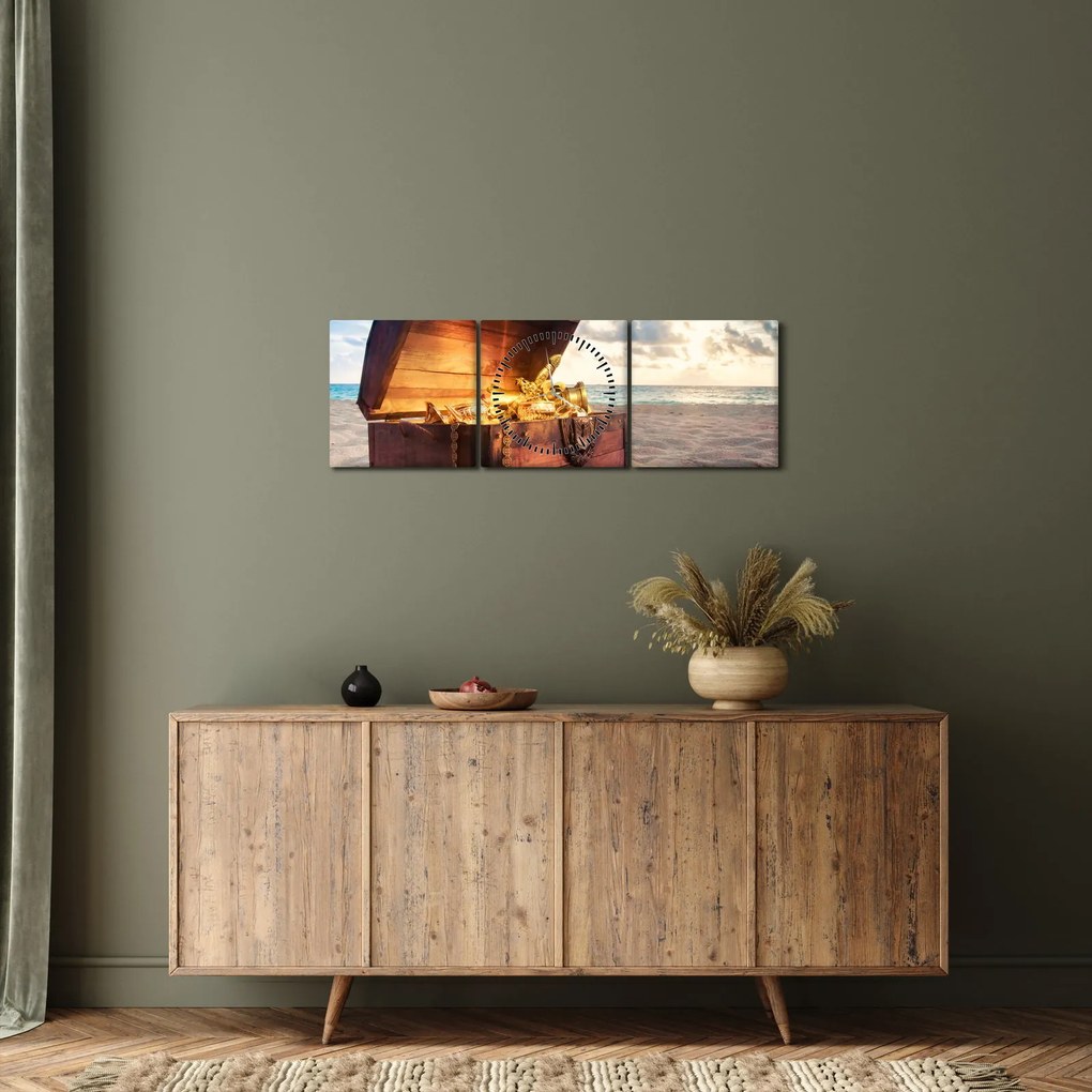 Tablou - Comoară pe plajă (cu ceas) (90x30 cm)