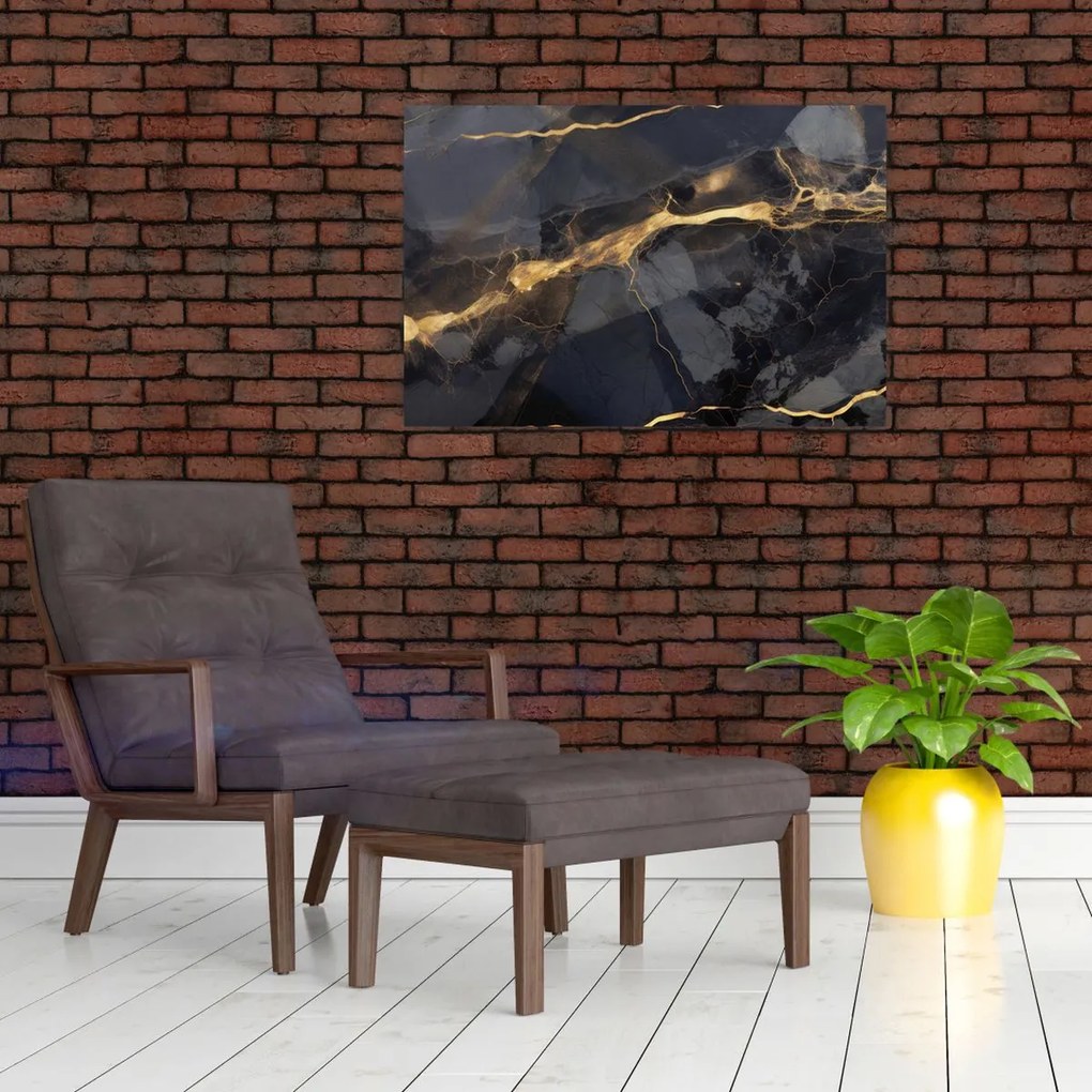 Tablou - Negru - decor auriu (90x60 cm)