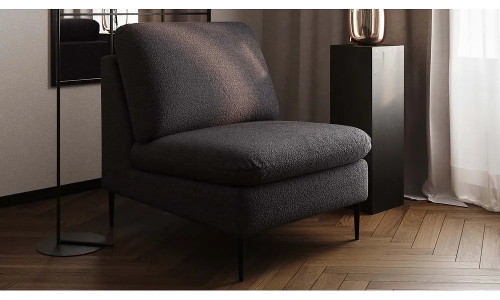 Fotoliu negru cu tapițerie din stofă bouclé Moilo – MESONICA