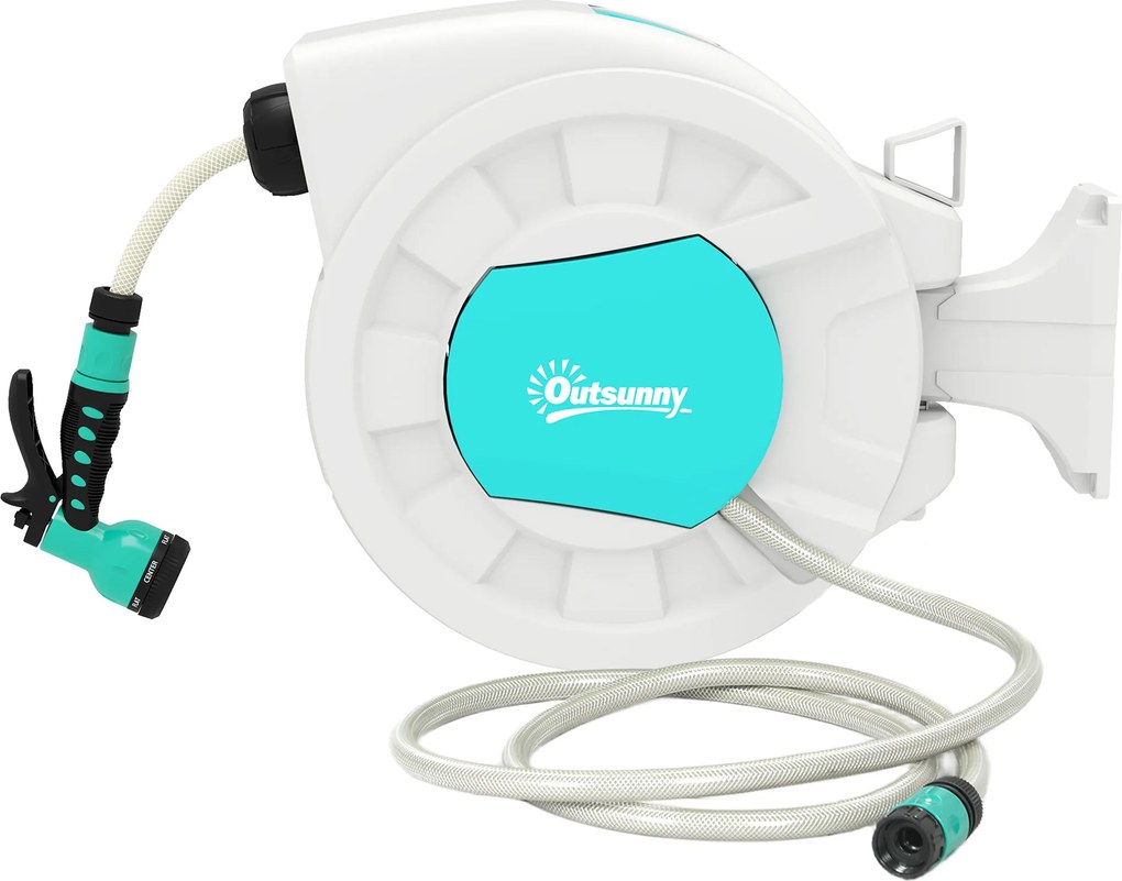 Outsunny Tambur furtun pentru udare suport furtun de apă 25+2 m suport de perete + mâner pivotant la 180° 55 x 20 x 42 cm gri deschis | Aosom Romania