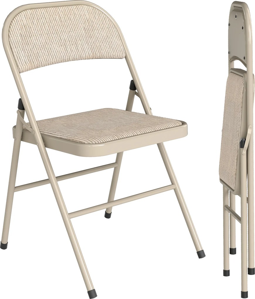 HOMCOM Set de 2 scaune pliabile tapițate în in sintetic, cu spătar și structură din oțel pentru living 45x46x78 cm Bej | Aosom Romania