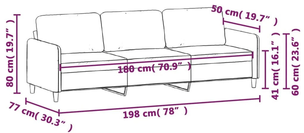 Canapea cu 3 locuri, albastru, 180 cm, catifea Albastru, 198 x 77 x 80 cm