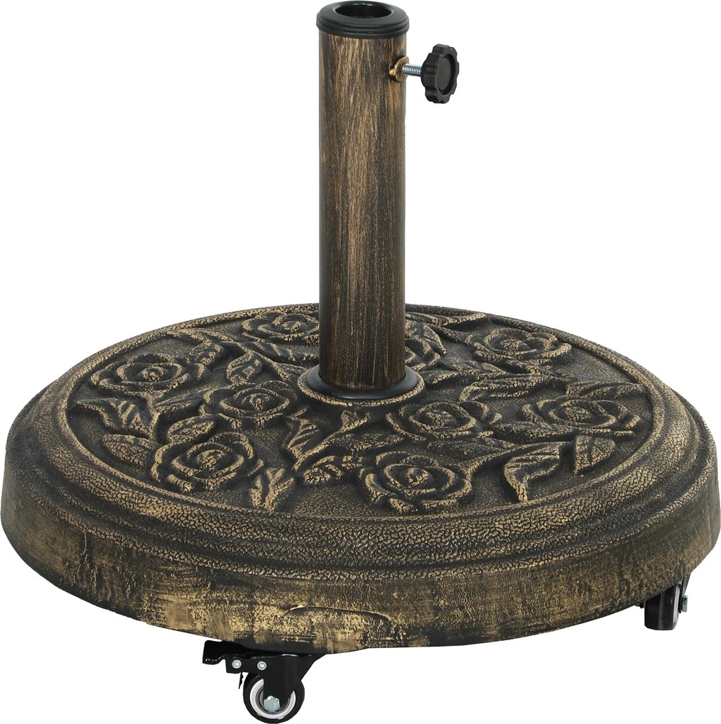Outsunny Bază Rotundă pentru Umbrelă de Exterior, 21 kg, Bază din Rășină cu Roți și Suport pentru Umbrele de 3,3 cm/3,8 cm/4,8 cm, pentru Grădină, Terasă, Piscină, Bronz | Aosom Romania