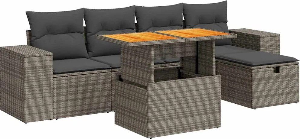 vidaXL Set mobilier grădină cu perne 6 piese gri poliratan/lemn acacia