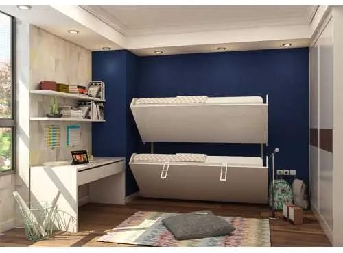 Pat Rabatabil Suprapus cu somiere incluse - Simple Bunk - Alb Mat
