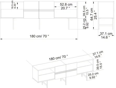 Comodă de televizor DERIN 65x180 cm negru