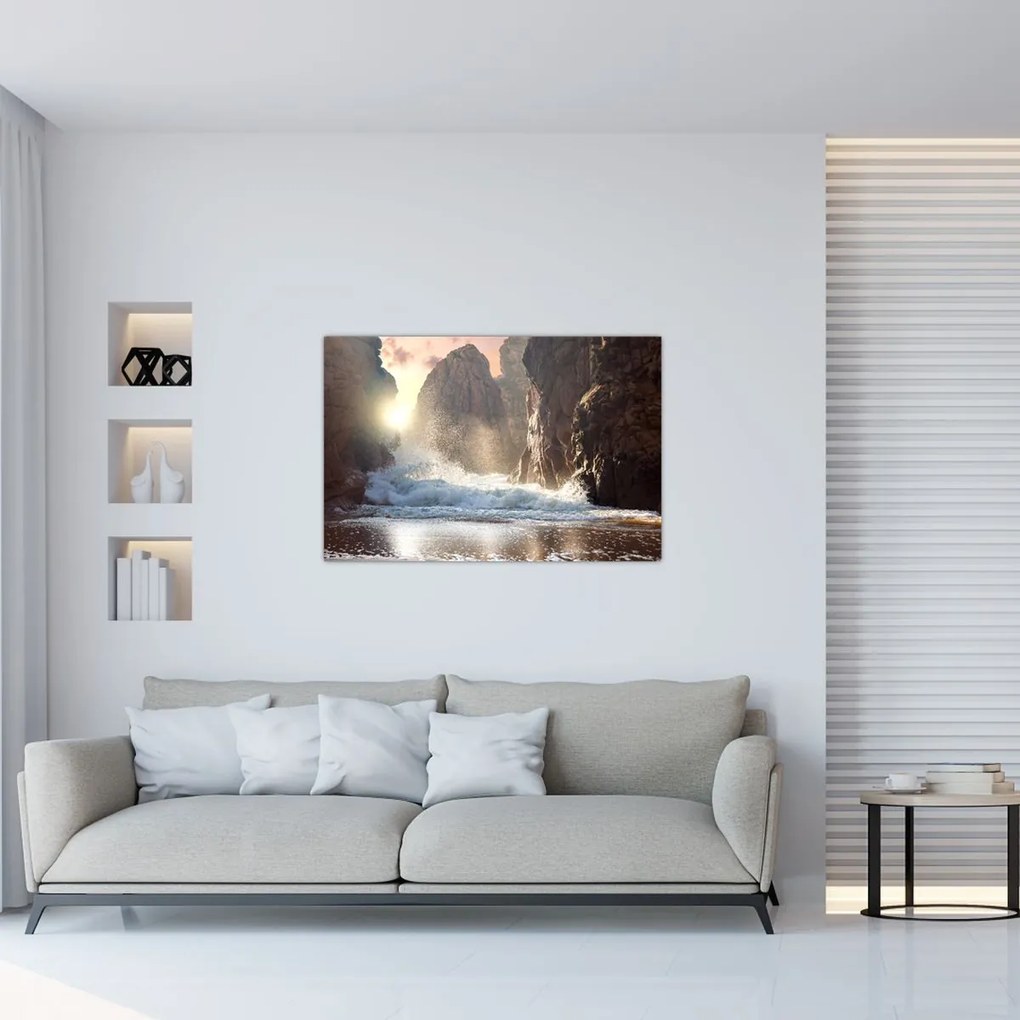 Tablou - Stânci și valuri ale oceanului (90x60 cm)