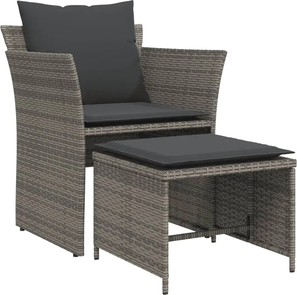 vidaXL Scaun de grădină cu taburet, gri, poliratan