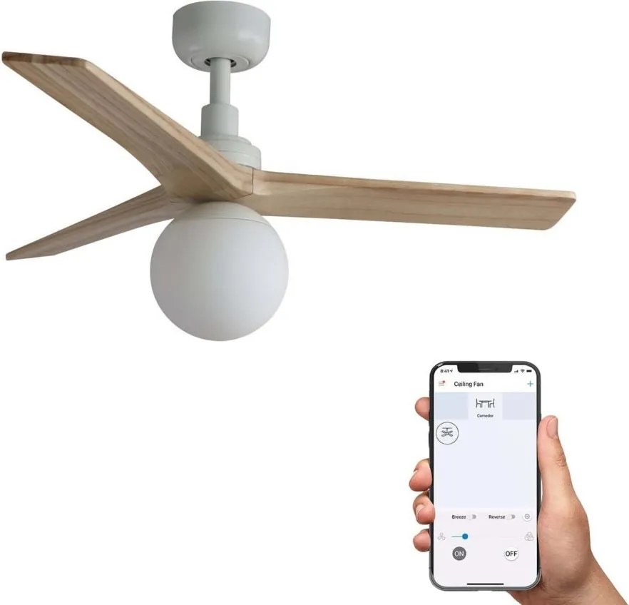 Lustra cu Ventilator smart sistem TUYA si telecomanda KLIM S 92,5cm, alb/ pin