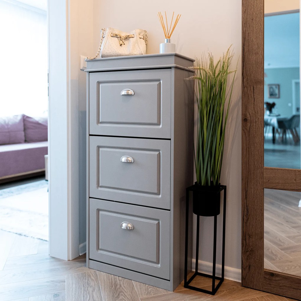 Pantofar, 3 usi compartimente duble, gri, mdf gri