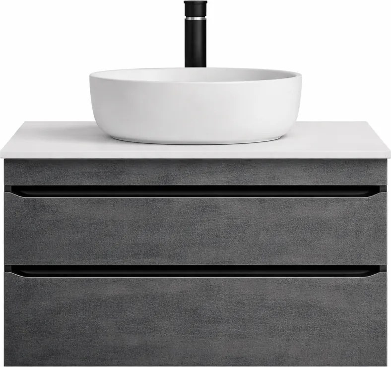 Dulap baie suspendat KolpaSan Alexis, 60 cm, pentru lavoar pe blat, gri inchis Dark concrete