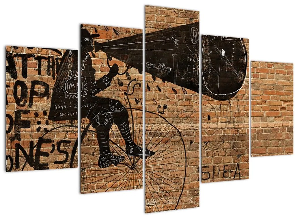 Tablou - Barbat cu biciclete stil Bansky (150x105 cm)