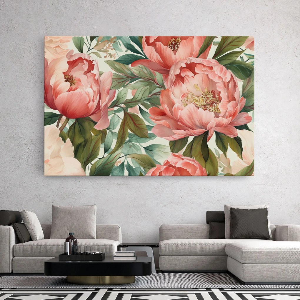 Tablou Canvas, 80x120cm, Dormitor si Living, Flori, Bujori, Light Red Peony