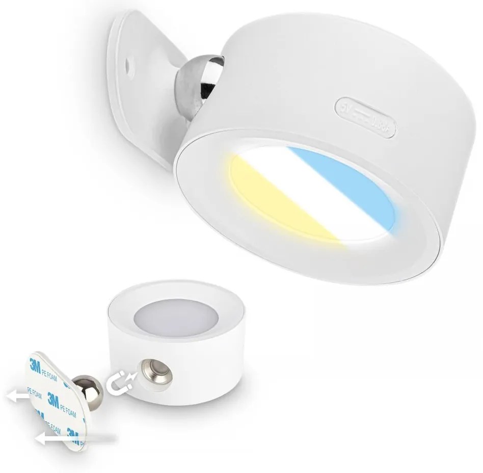 Briloner 3896016 - Aplică de perete LED reîncărcabilă TARI, reglabilă, LED/1,6W/5V, 1500 mAh, alb