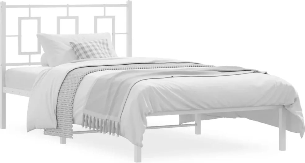 vidaXL Cadru de pat metalic cu tăblie, alb, 100x190 cm