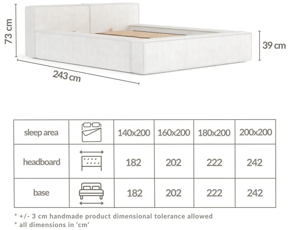Pat matrimonial bej tapițat cu spațiu de depozitare cu somieră 160x200 cm Voliera – Maison de Rêve