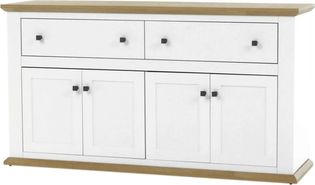 Comoda LEON MZ10, alb/stejar grand, DTD laminat, 160x45x87 cm