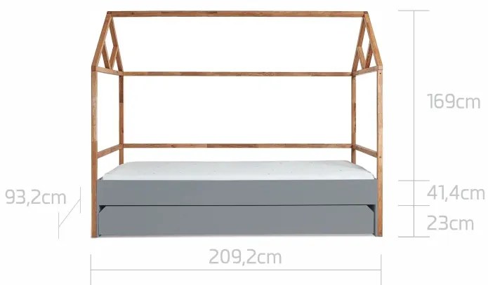 Pat copii casuta Lotta gri 90x200 cm