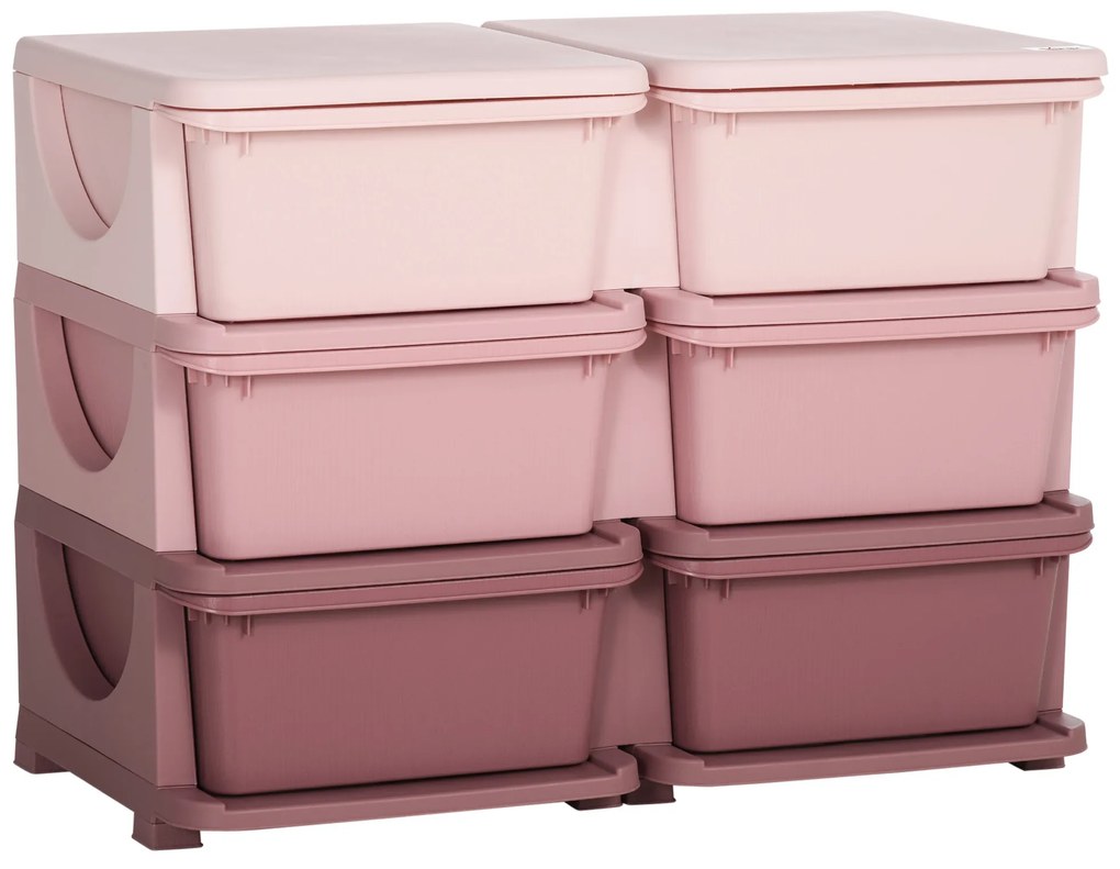 HOMCOM Comodă 6 Sertare pentru Copii cu Margini Rotunjite din PP Roz | Aosom Romania