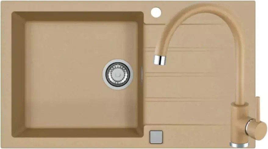 Set chiuveta bucatarie Alveus Cadit 40 bej 86x50 cm si baterie Kati monocomanda