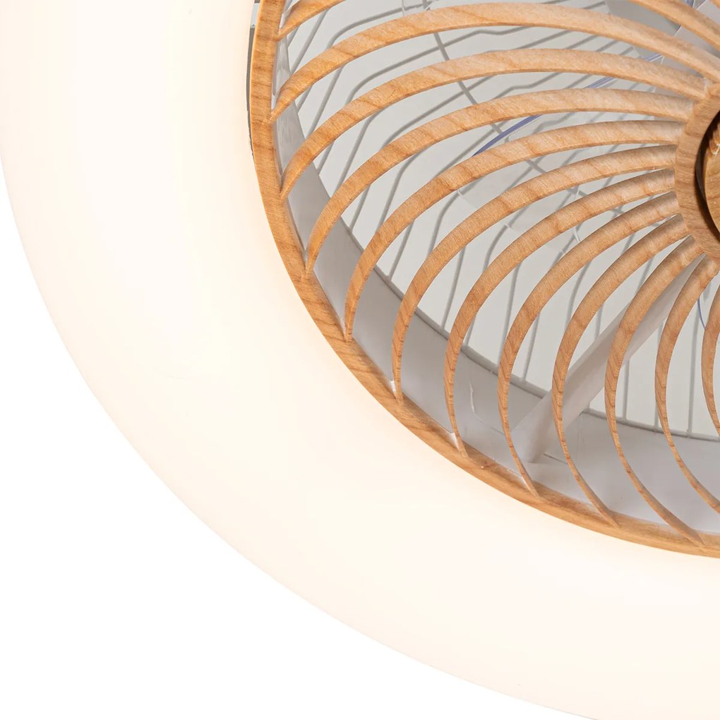 Ventilator de tavan alb cu imprimeu de lemn 55cm incl. LED Dimmable cu telecomandă - Clima