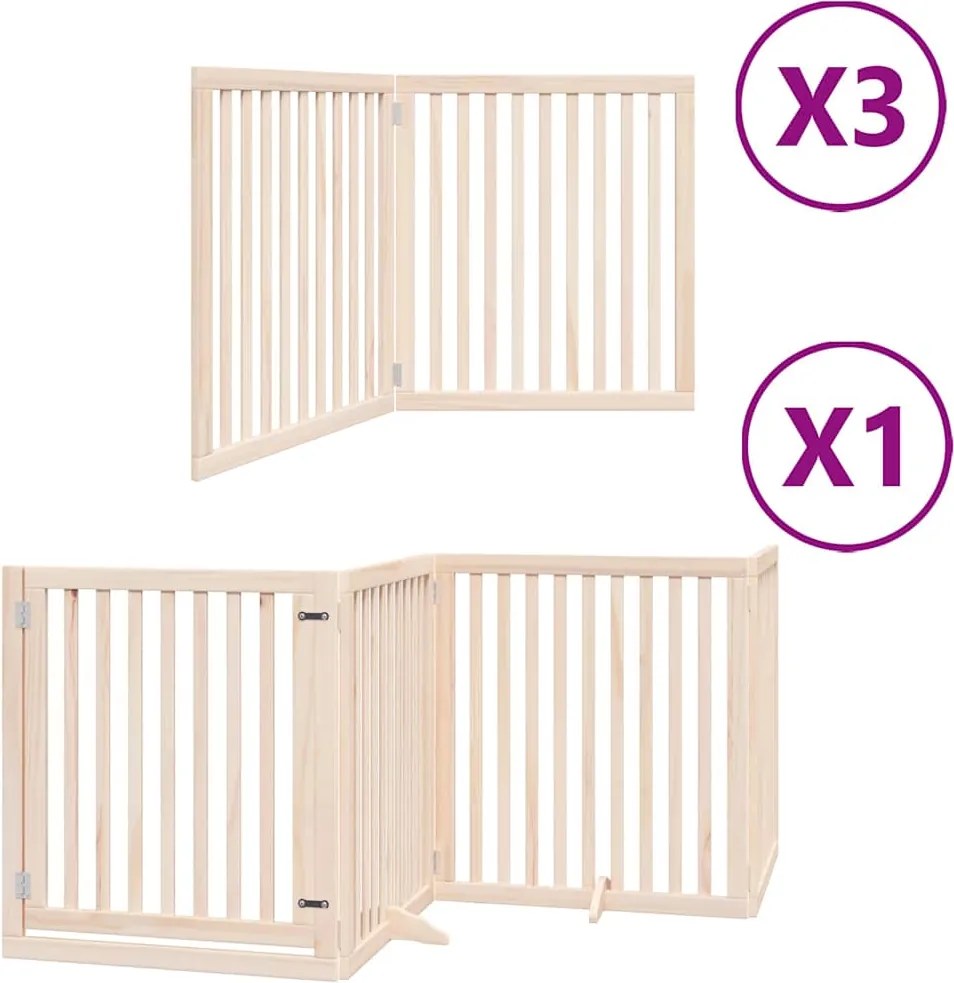 vidaXL Poartă de câini pliabilă cu ușă, 10 panouri, 800 cm, lemn plop