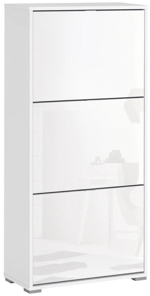 HOMCOM Dulap de Pantofi Dulap de pantofi cu 3 uși rabatabile 3 Compartimente din lemn 60L x 26l x 124Î cm Alb lucios | Aosom Romania