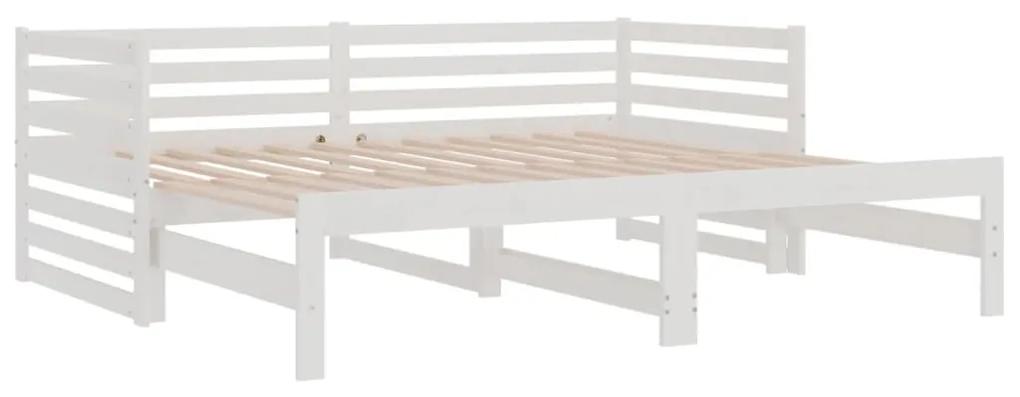 Pat de zi extensibil, alb, 2x(80x200) cm, lemn masiv de pin Alb