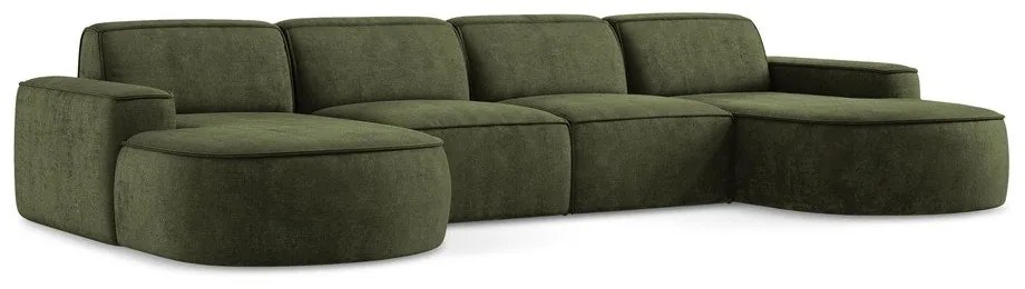 Colțar verde cu tapițerie din chenille (în formă de "U") Omao – Makamii