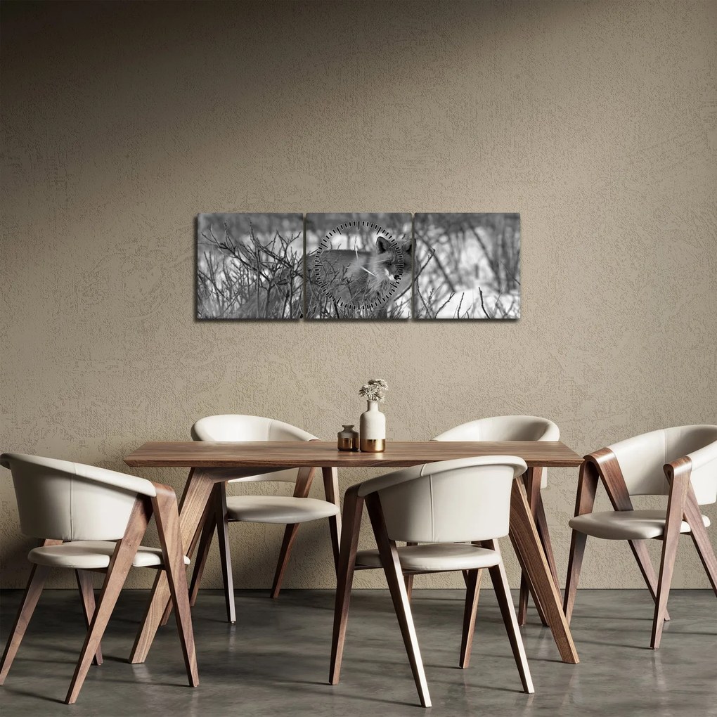 Tablou - Vulpe în timpul iernii (cu ceas) (90x30 cm)