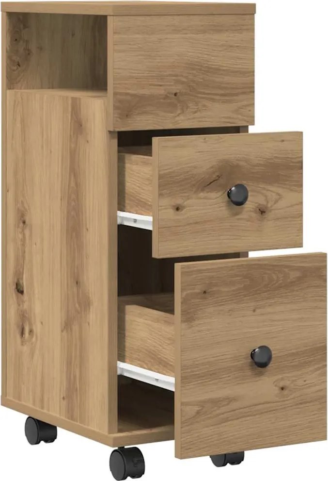 vidaXL Dulap de baie îngust cu roți, stejar artizanal, lemn prelucrat