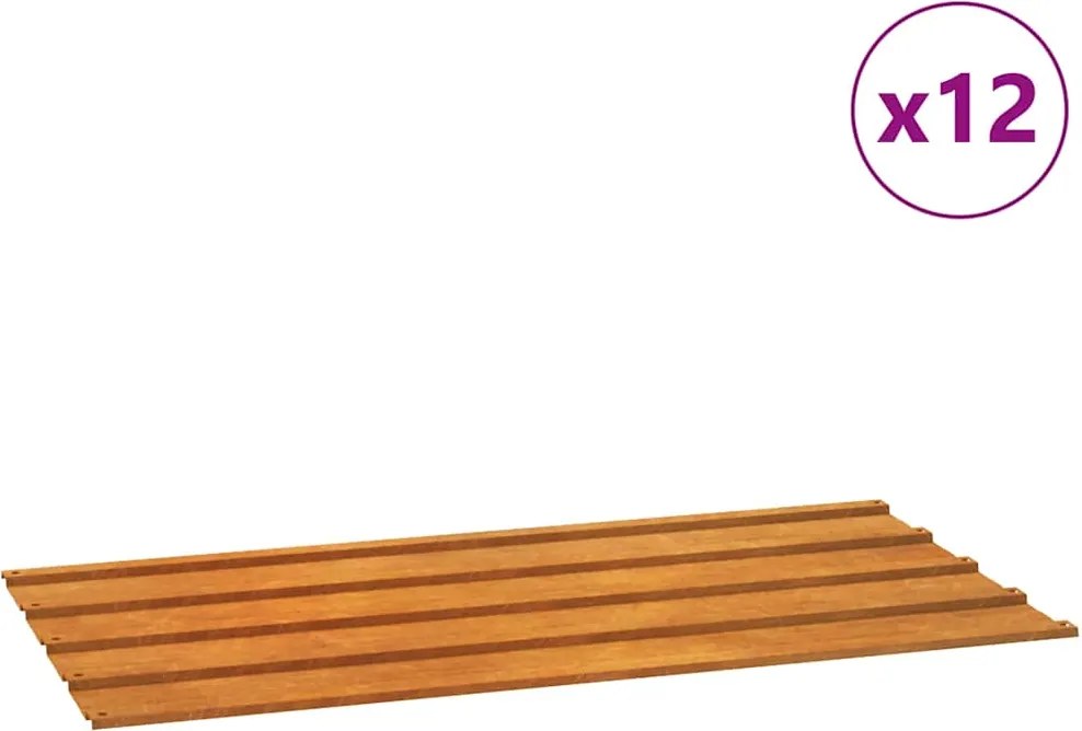 vidaXL Panouri de acoperiș, 12 buc., ruginiu, 80x44 cm, oțel corten