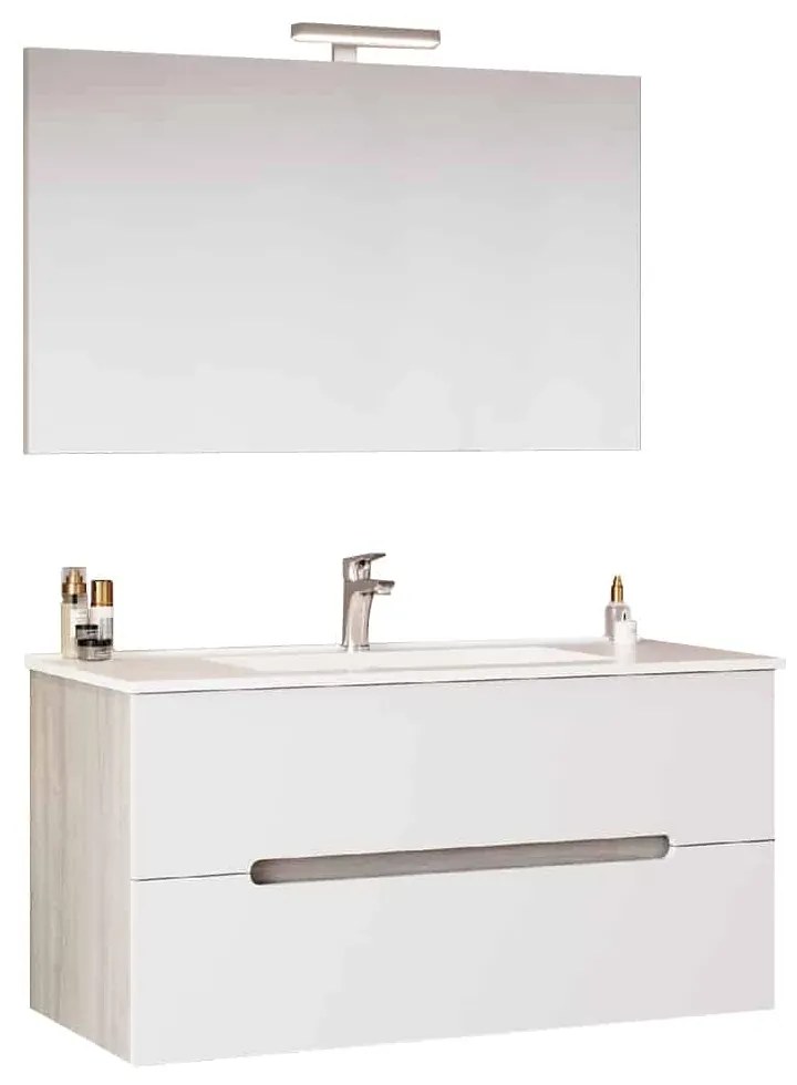 Set Mobilier Baie Suspendat Orchid, Alb-Gri Natur 80 cm