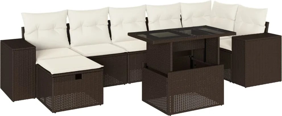 vidaXL Set canapele de grădină cu perne, 8 piese, maro, poliratan
